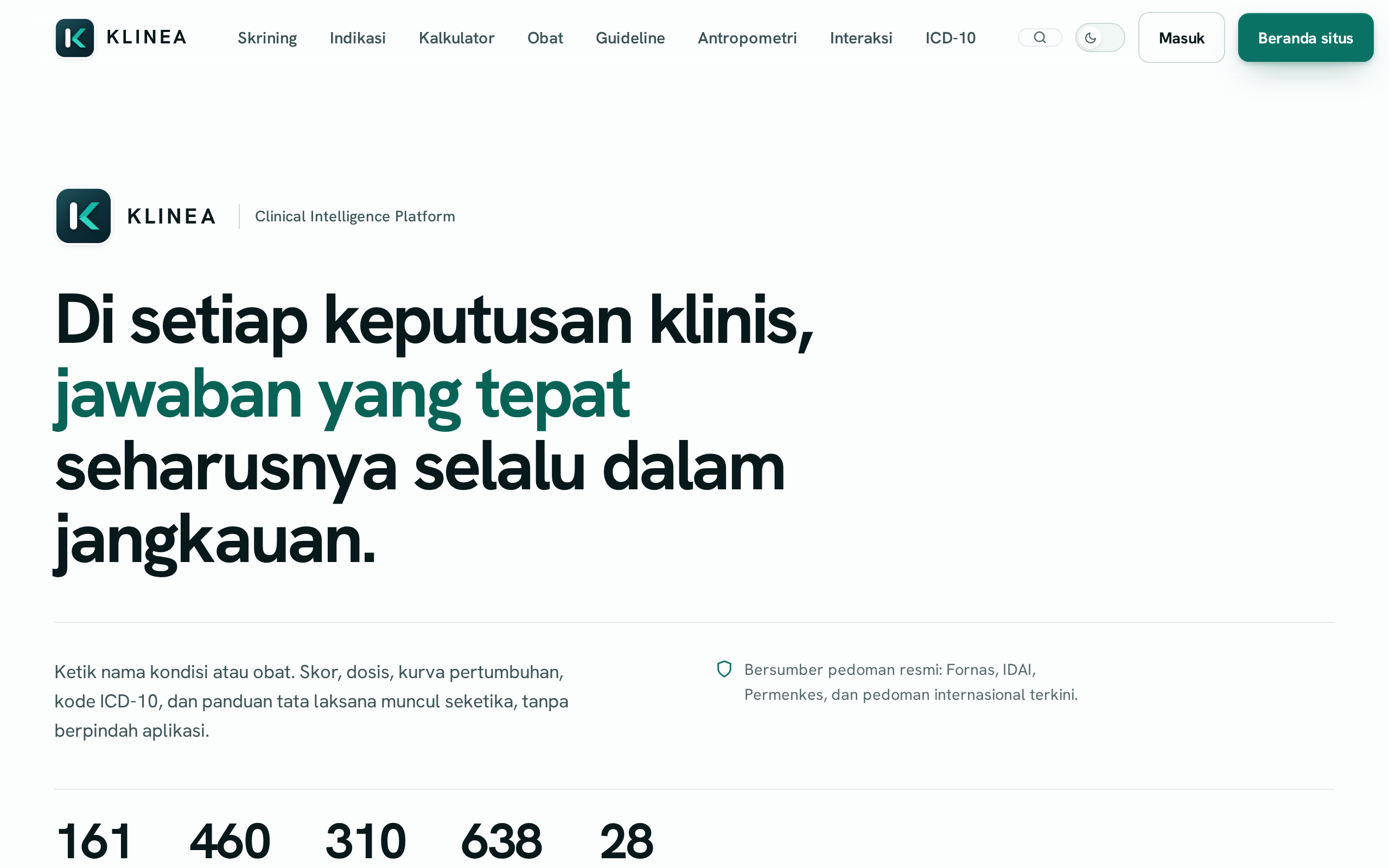 Dashboard KLINEA mode terang